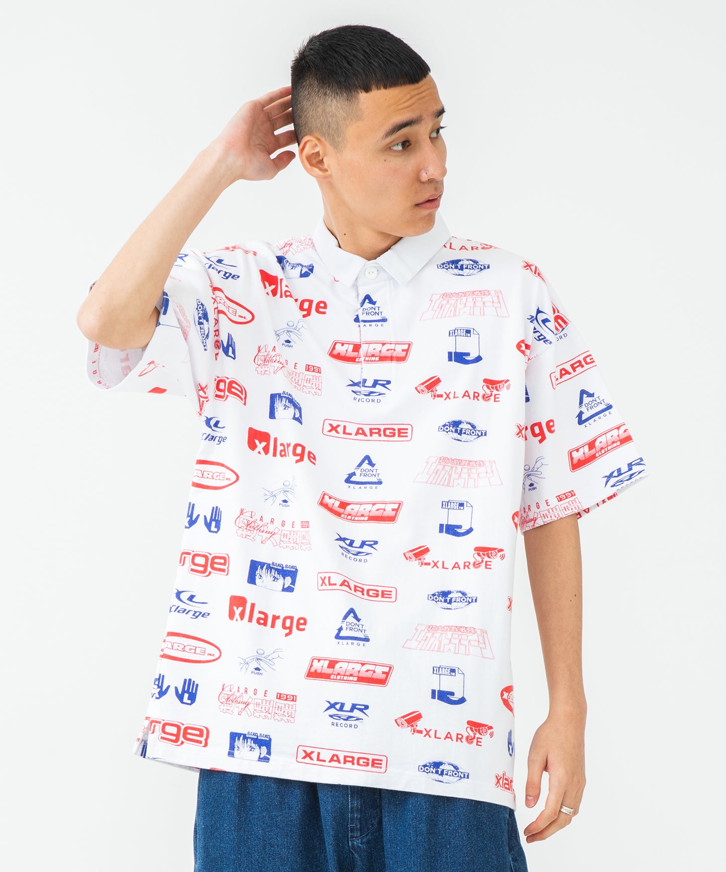 S/S ALLOVER PRINT RUGBY SHIRT KNITS XLARGE