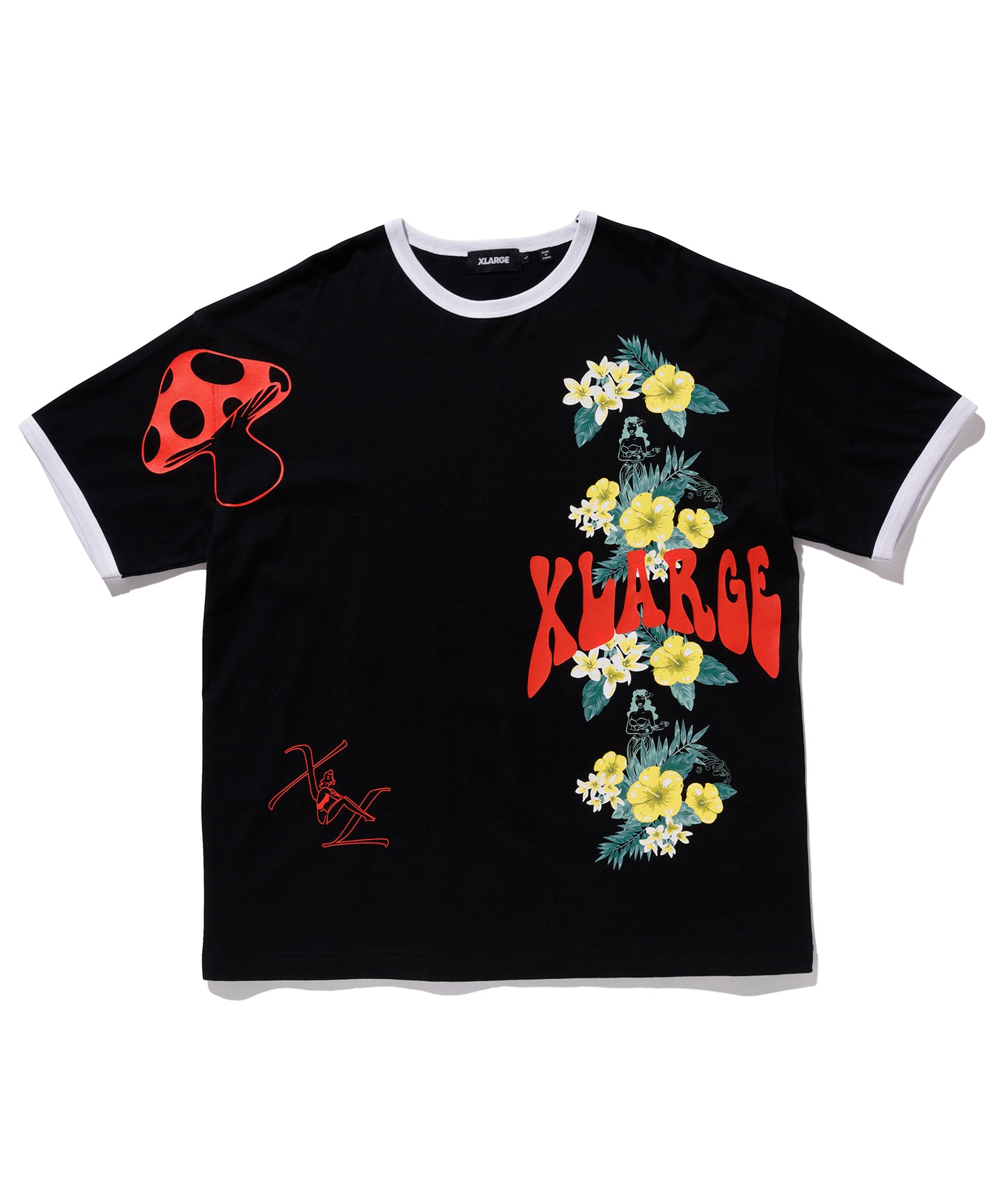 S/S FLORAL PRINT RINGER TEE T-SHIRT XLARGE