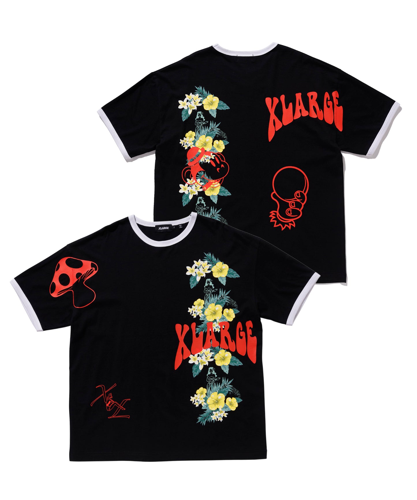 S/S FLORAL PRINT RINGER TEE T-SHIRT XLARGE