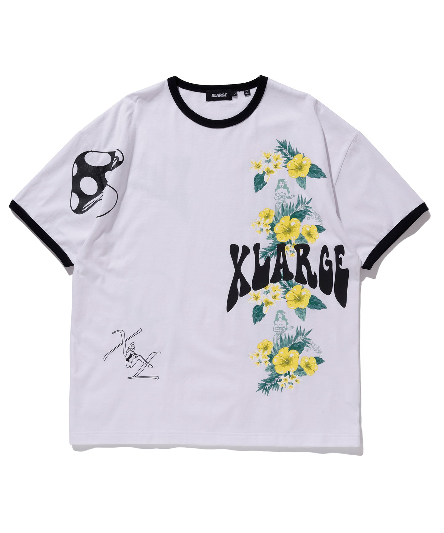 S/S FLORAL PRINT RINGER TEE T-SHIRT XLARGE
