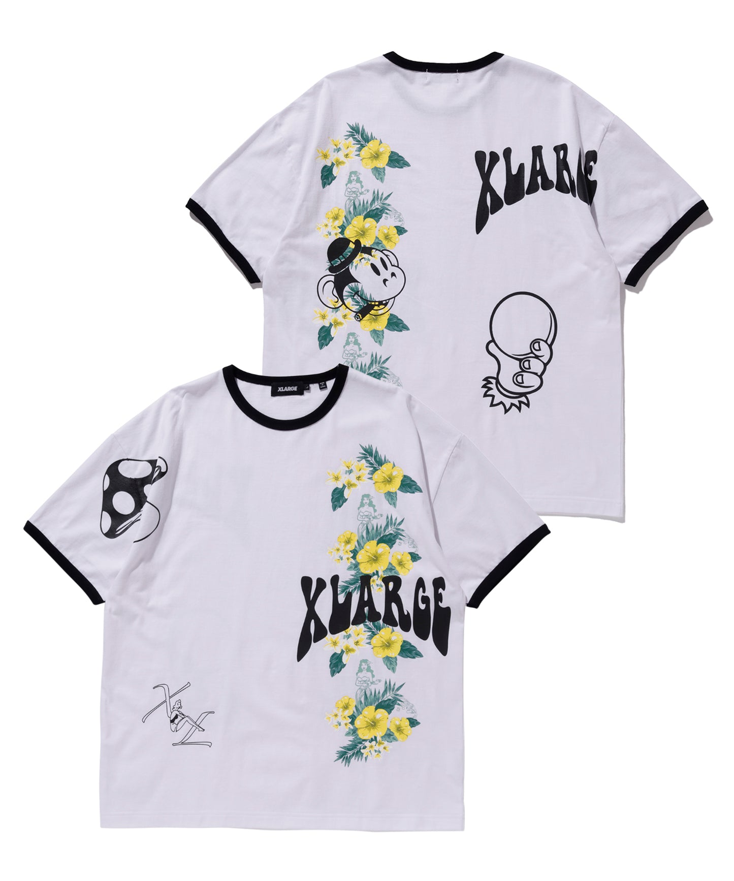 S/S FLORAL PRINT RINGER TEE T-SHIRT XLARGE