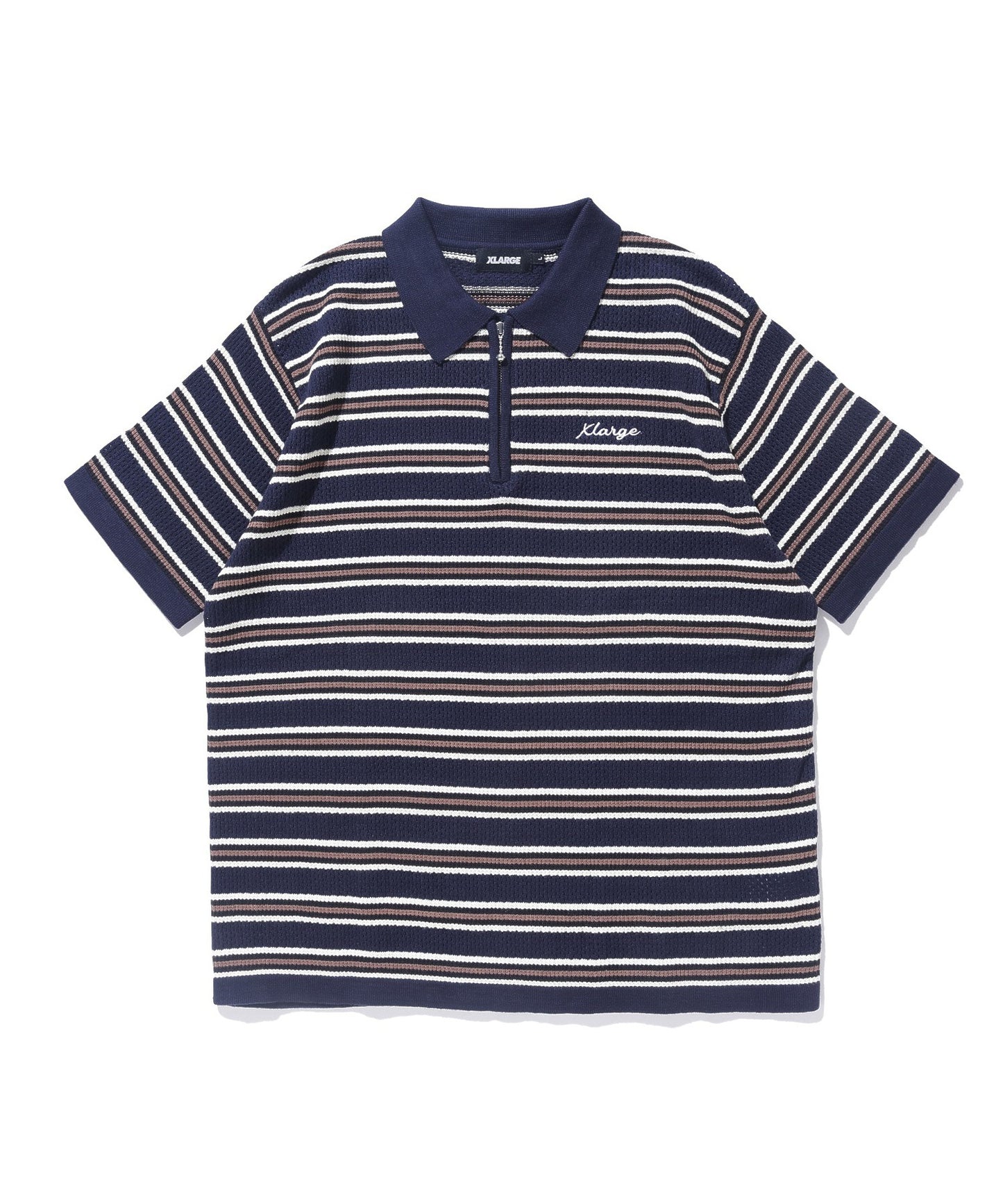 STRIPED MESH KNIT POLO SHIRT