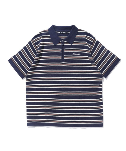 STRIPED MESH KNIT POLO SHIRT