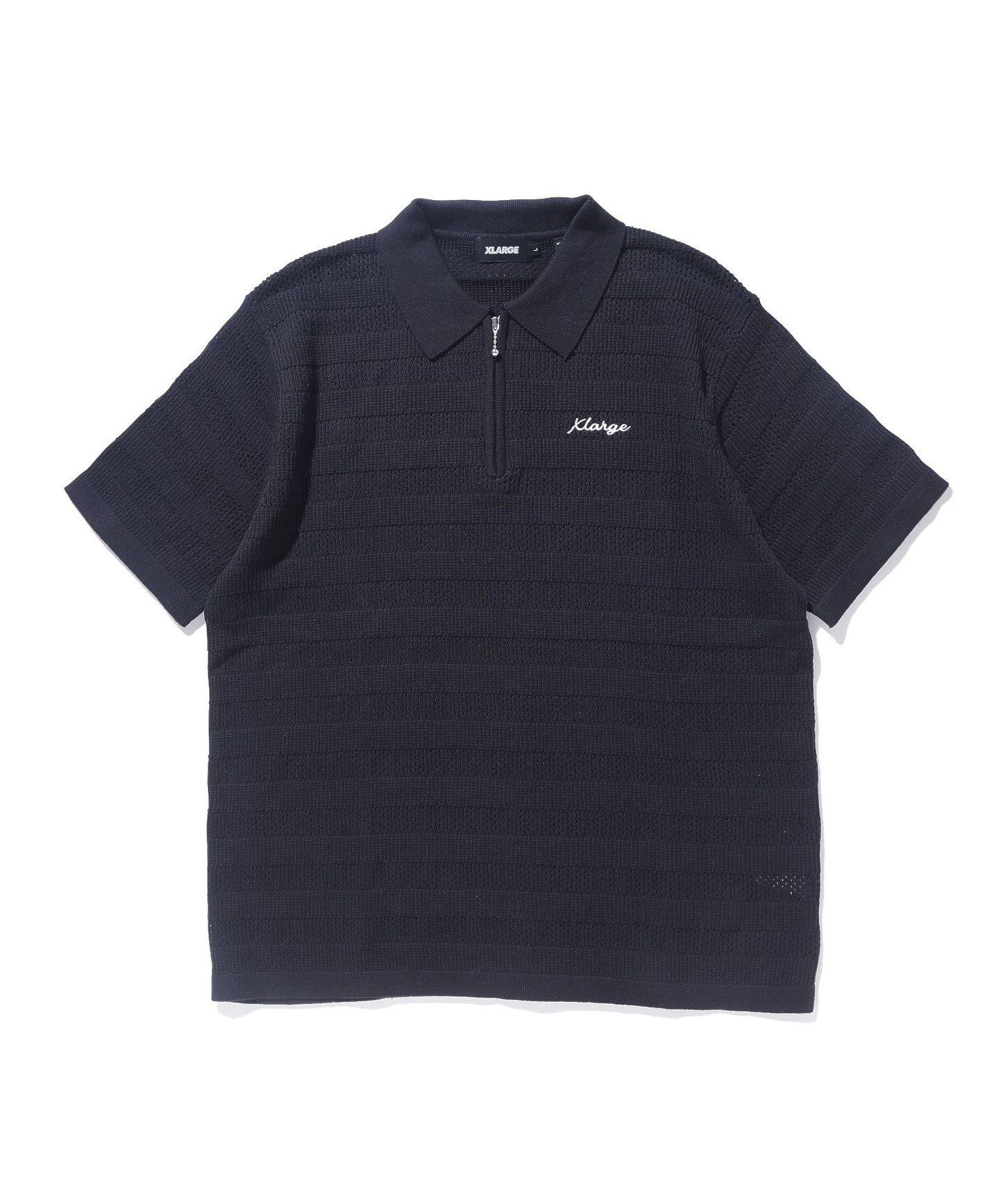 STRIPED MESH KNIT POLO SHIRT