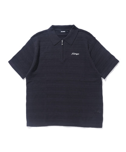 STRIPED MESH KNIT POLO SHIRT