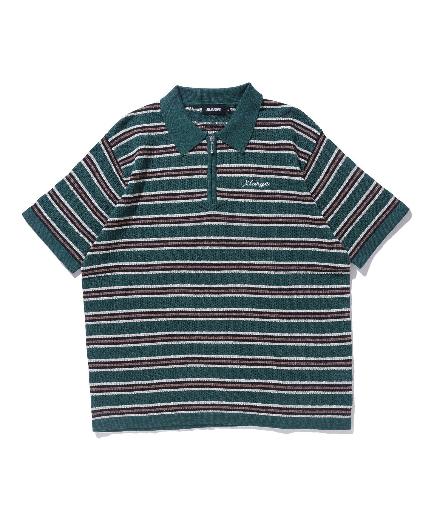 STRIPED MESH KNIT POLO SHIRT