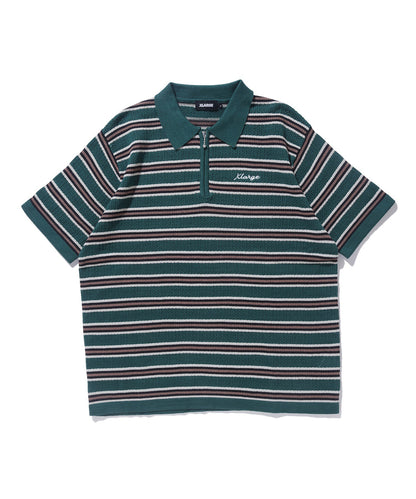 STRIPED MESH KNIT POLO SHIRT