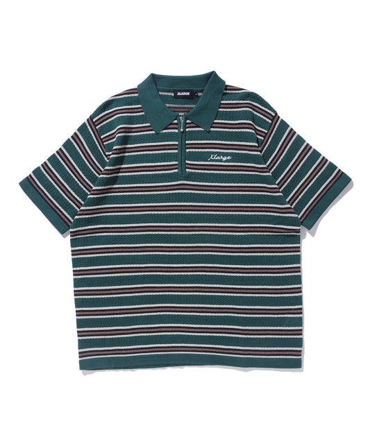 STRIPED MESH KNIT POLO SHIRT