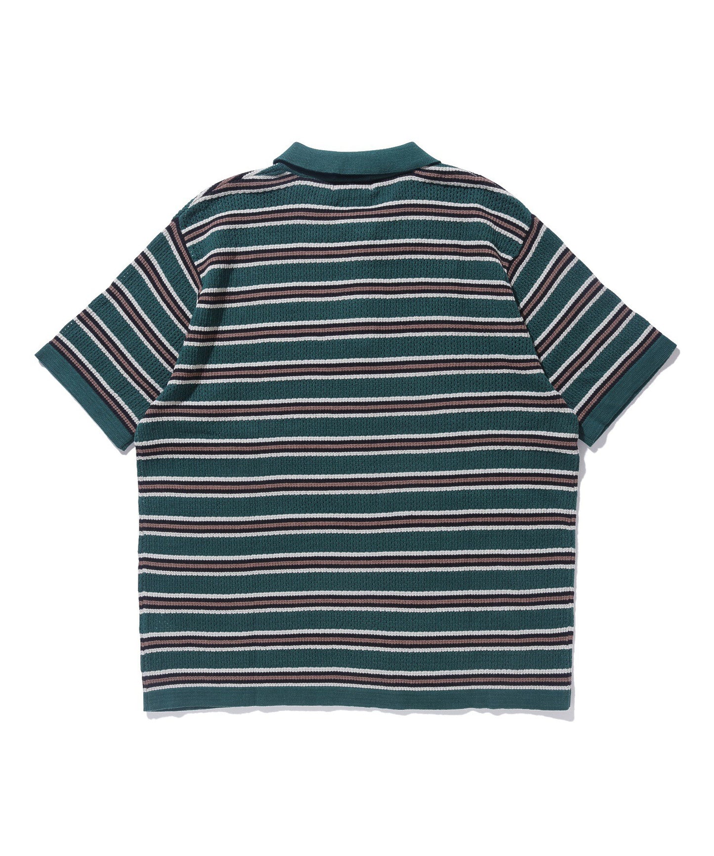 STRIPED MESH KNIT POLO SHIRT