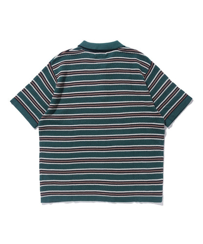 STRIPED MESH KNIT POLO SHIRT