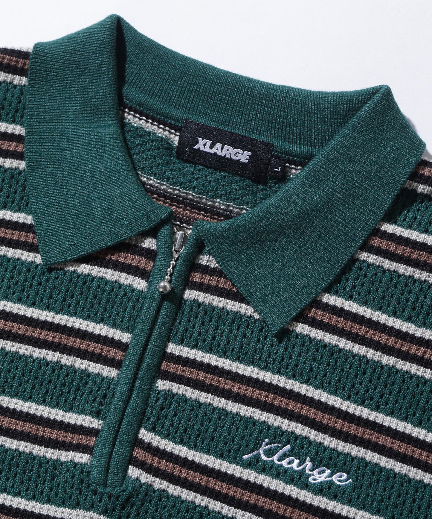 STRIPED MESH KNIT POLO SHIRT