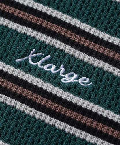 STRIPED MESH KNIT POLO SHIRT
