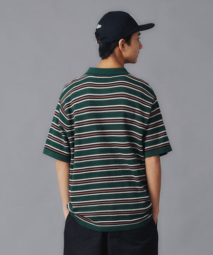 STRIPED MESH KNIT POLO SHIRT